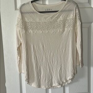 LOFT Ivory Lace Accent Blouse